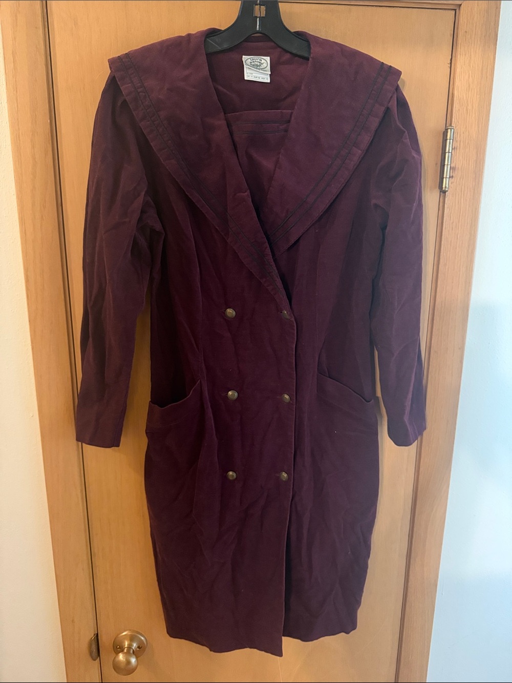 Laura Ashley Women’s Vintage Corduroy Double-Breasted Trench Dress Burgundy 12